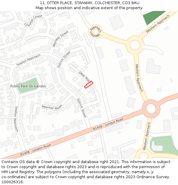 11, OTTER PLACE, STANWAY, COLCHESTER, CO3 8AU: Location map and indicative extent of plot