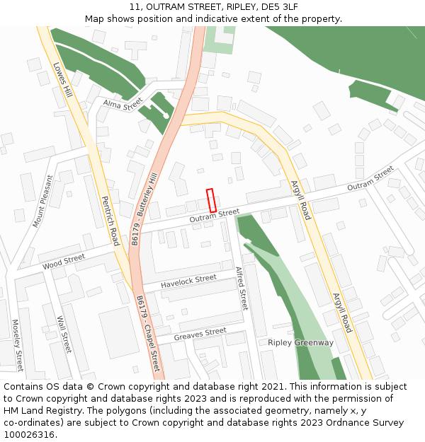 11, OUTRAM STREET, RIPLEY, DE5 3LF: Location map and indicative extent of plot