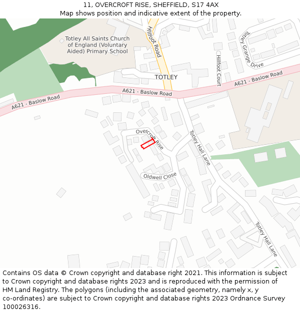 11, OVERCROFT RISE, SHEFFIELD, S17 4AX: Location map and indicative extent of plot