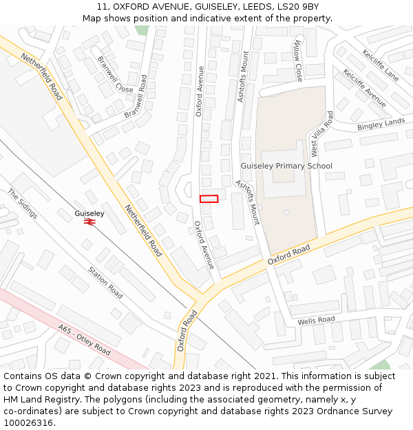 11, OXFORD AVENUE, GUISELEY, LEEDS, LS20 9BY: Location map and indicative extent of plot