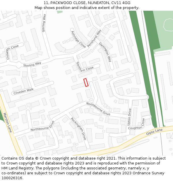11, PACKWOOD CLOSE, NUNEATON, CV11 4GG: Location map and indicative extent of plot