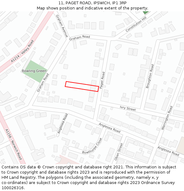 11, PAGET ROAD, IPSWICH, IP1 3RP: Location map and indicative extent of plot
