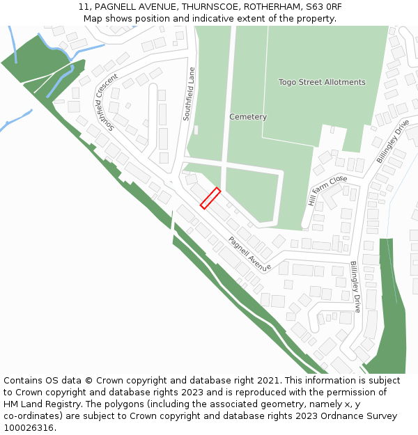 11, PAGNELL AVENUE, THURNSCOE, ROTHERHAM, S63 0RF: Location map and indicative extent of plot