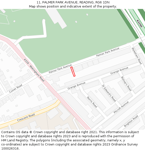 11, PALMER PARK AVENUE, READING, RG6 1DN: Location map and indicative extent of plot