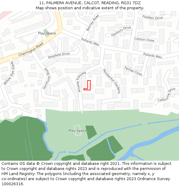 11, PALMERA AVENUE, CALCOT, READING, RG31 7DZ: Location map and indicative extent of plot