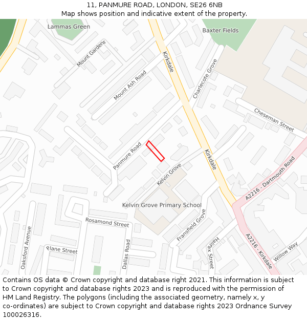 11, PANMURE ROAD, LONDON, SE26 6NB: Location map and indicative extent of plot