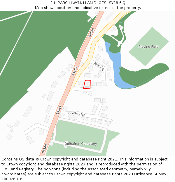 11, PARC LLWYN, LLANIDLOES, SY18 6JQ: Location map and indicative extent of plot