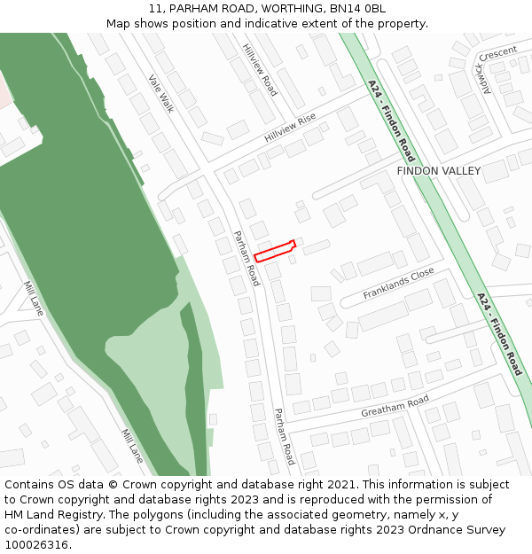 11, PARHAM ROAD, WORTHING, BN14 0BL: Location map and indicative extent of plot