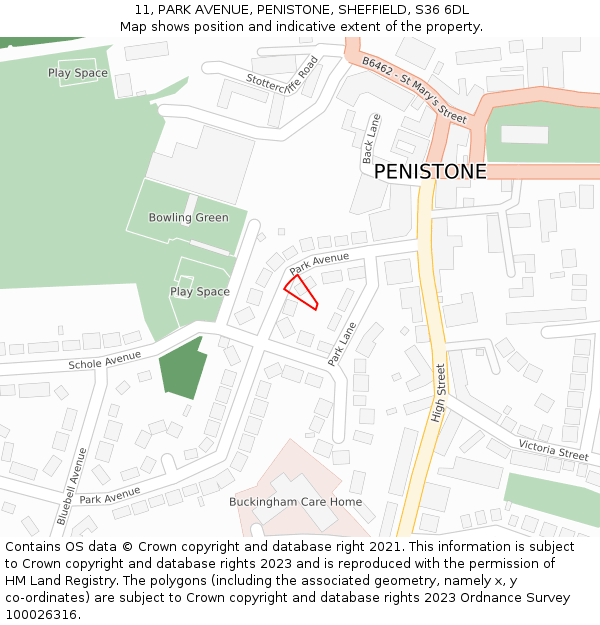 11, PARK AVENUE, PENISTONE, SHEFFIELD, S36 6DL: Location map and indicative extent of plot
