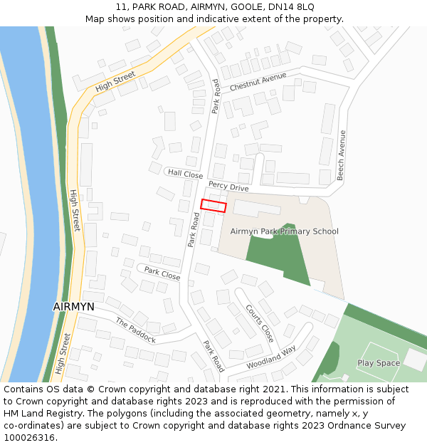 11, PARK ROAD, AIRMYN, GOOLE, DN14 8LQ: Location map and indicative extent of plot