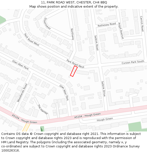 11, PARK ROAD WEST, CHESTER, CH4 8BQ: Location map and indicative extent of plot