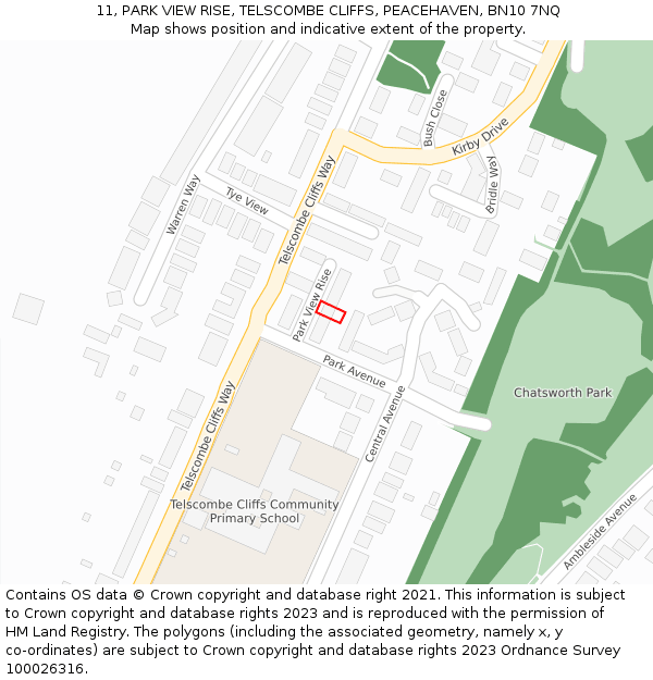 11, PARK VIEW RISE, TELSCOMBE CLIFFS, PEACEHAVEN, BN10 7NQ: Location map and indicative extent of plot