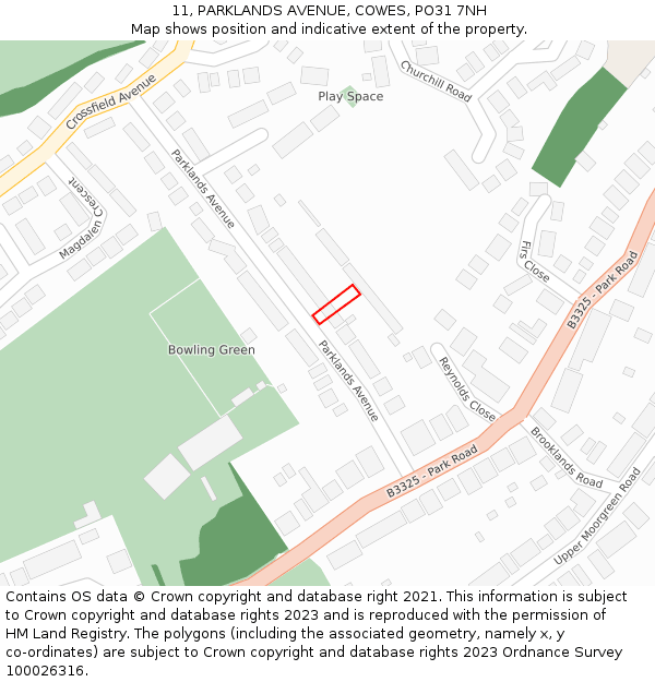 11, PARKLANDS AVENUE, COWES, PO31 7NH: Location map and indicative extent of plot