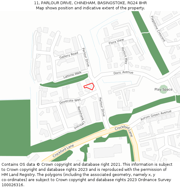 11, PARLOUR DRIVE, CHINEHAM, BASINGSTOKE, RG24 8HR: Location map and indicative extent of plot