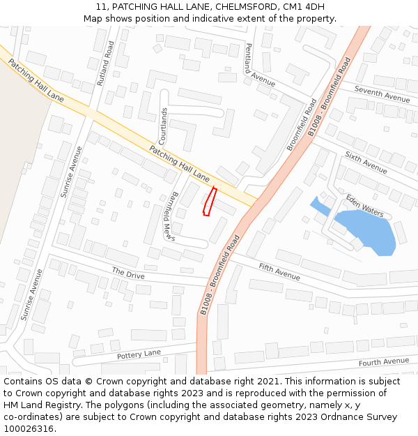11, PATCHING HALL LANE, CHELMSFORD, CM1 4DH: Location map and indicative extent of plot