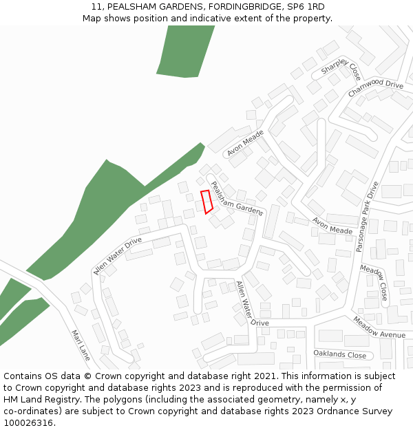 11, PEALSHAM GARDENS, FORDINGBRIDGE, SP6 1RD: Location map and indicative extent of plot