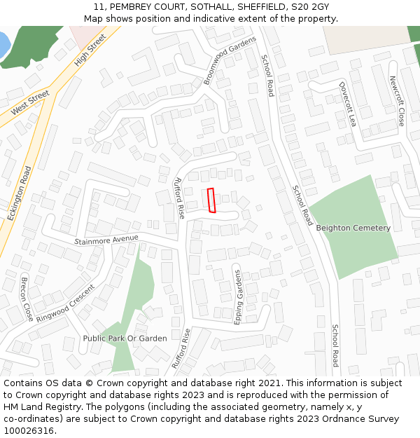 11, PEMBREY COURT, SOTHALL, SHEFFIELD, S20 2GY: Location map and indicative extent of plot