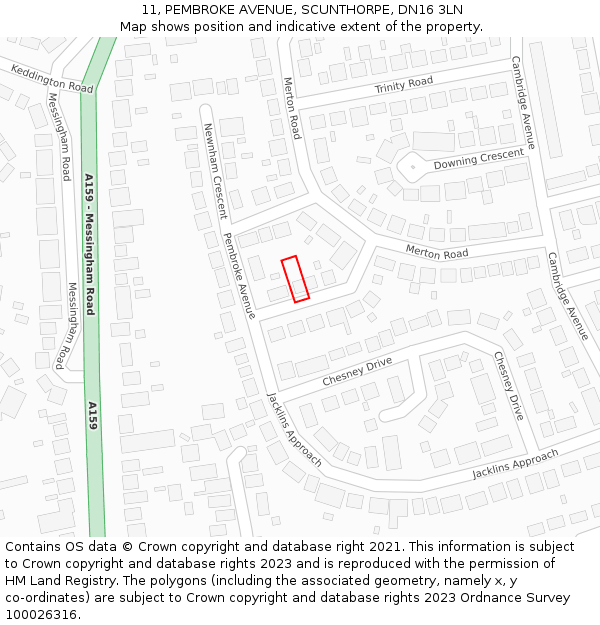 11, PEMBROKE AVENUE, SCUNTHORPE, DN16 3LN: Location map and indicative extent of plot