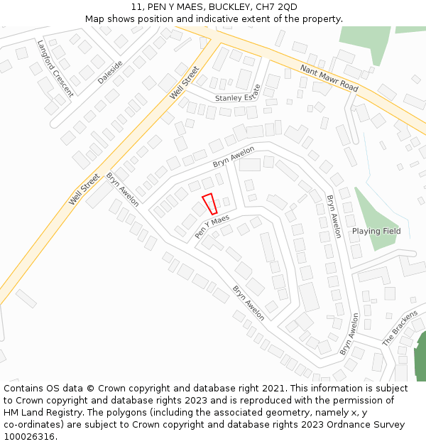 11, PEN Y MAES, BUCKLEY, CH7 2QD: Location map and indicative extent of plot