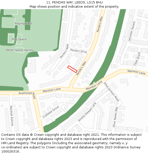 11, PENDAS WAY, LEEDS, LS15 8HU: Location map and indicative extent of plot