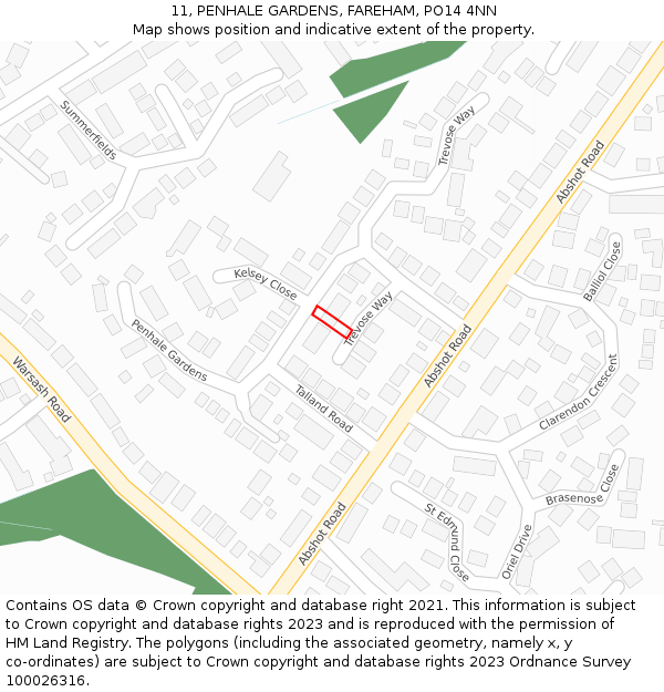 11, PENHALE GARDENS, FAREHAM, PO14 4NN: Location map and indicative extent of plot