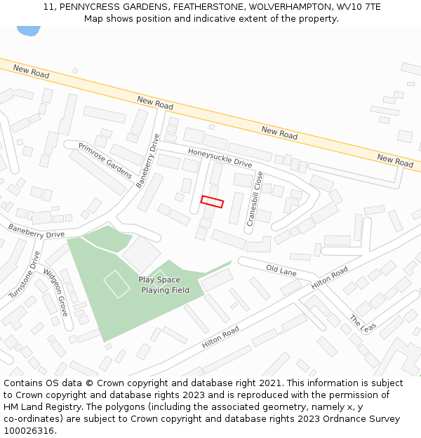 11, PENNYCRESS GARDENS, FEATHERSTONE, WOLVERHAMPTON, WV10 7TE: Location map and indicative extent of plot