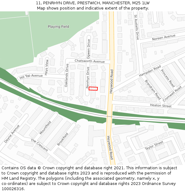 11, PENRHYN DRIVE, PRESTWICH, MANCHESTER, M25 1LW: Location map and indicative extent of plot