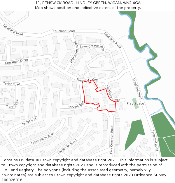 11, PENSWICK ROAD, HINDLEY GREEN, WIGAN, WN2 4GA: Location map and indicative extent of plot