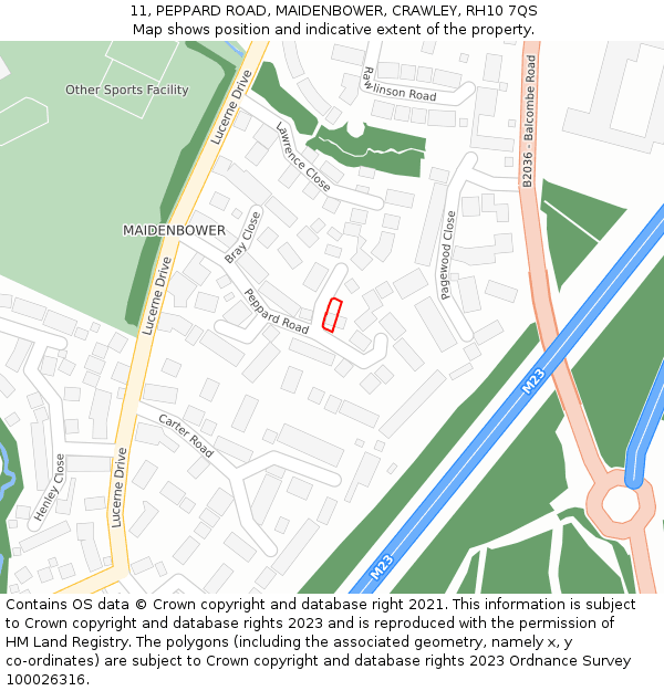 11, PEPPARD ROAD, MAIDENBOWER, CRAWLEY, RH10 7QS: Location map and indicative extent of plot