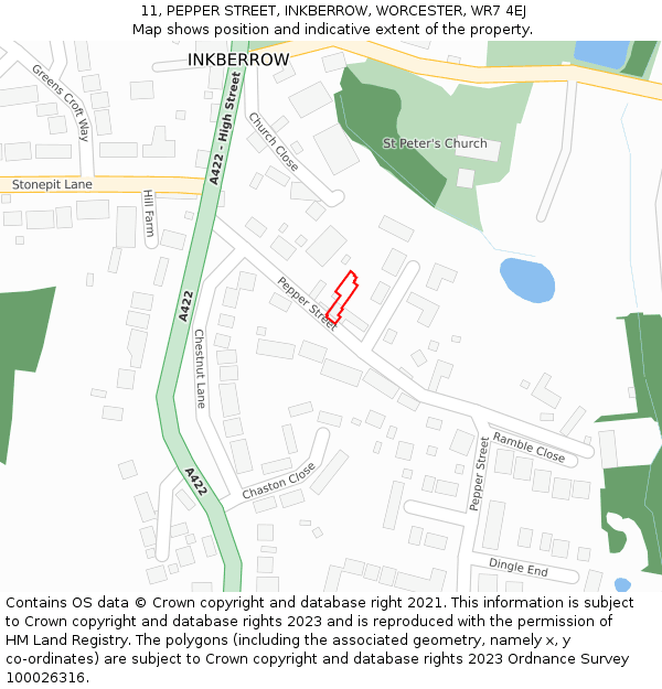 11, PEPPER STREET, INKBERROW, WORCESTER, WR7 4EJ: Location map and indicative extent of plot