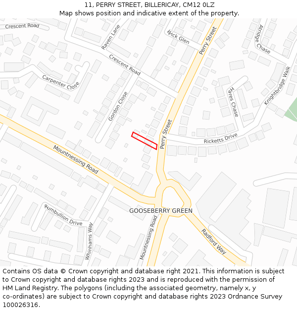 11, PERRY STREET, BILLERICAY, CM12 0LZ: Location map and indicative extent of plot
