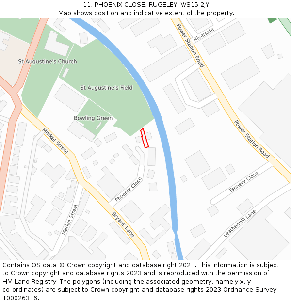11, PHOENIX CLOSE, RUGELEY, WS15 2JY: Location map and indicative extent of plot