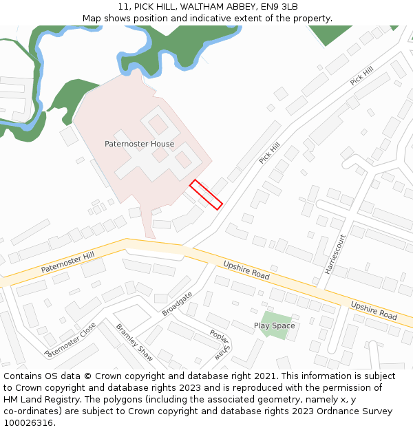 11, PICK HILL, WALTHAM ABBEY, EN9 3LB: Location map and indicative extent of plot