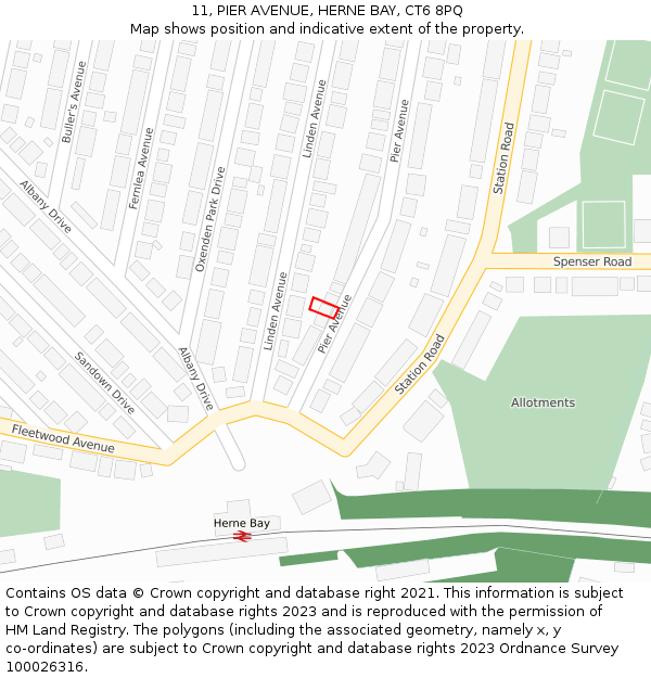 11, PIER AVENUE, HERNE BAY, CT6 8PQ: Location map and indicative extent of plot