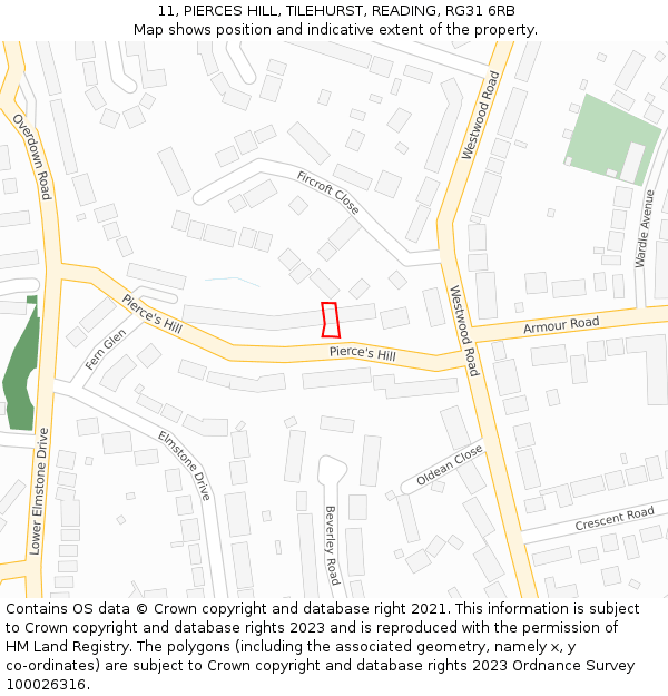 11, PIERCES HILL, TILEHURST, READING, RG31 6RB: Location map and indicative extent of plot