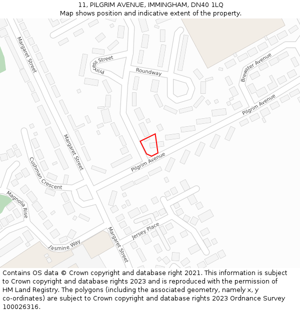 11, PILGRIM AVENUE, IMMINGHAM, DN40 1LQ: Location map and indicative extent of plot