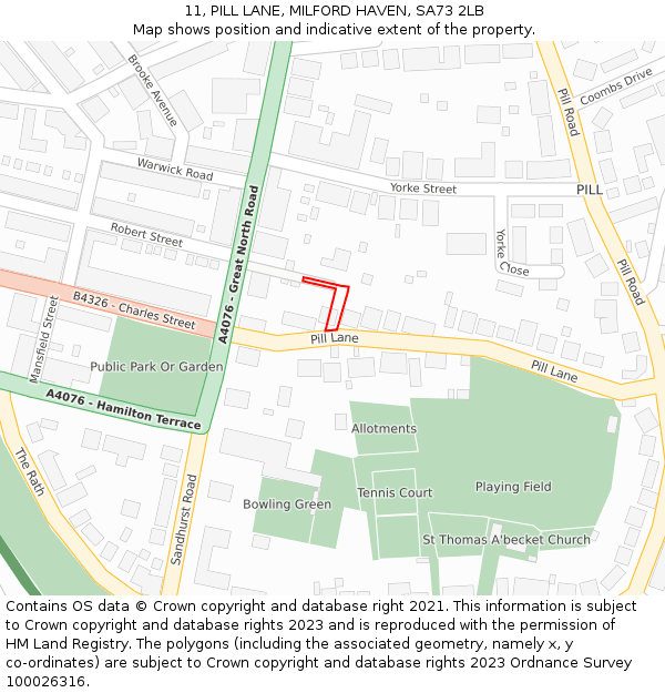 11, PILL LANE, MILFORD HAVEN, SA73 2LB: Location map and indicative extent of plot