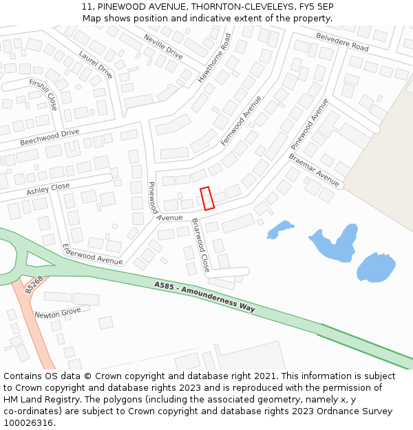11, PINEWOOD AVENUE, THORNTON-CLEVELEYS, FY5 5EP: Location map and indicative extent of plot