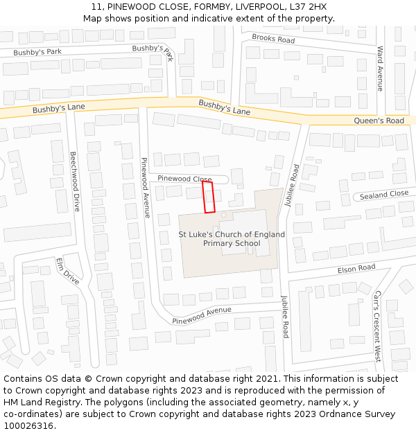 11, PINEWOOD CLOSE, FORMBY, LIVERPOOL, L37 2HX: Location map and indicative extent of plot