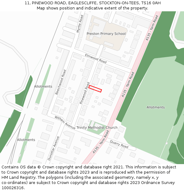 11, PINEWOOD ROAD, EAGLESCLIFFE, STOCKTON-ON-TEES, TS16 0AH: Location map and indicative extent of plot
