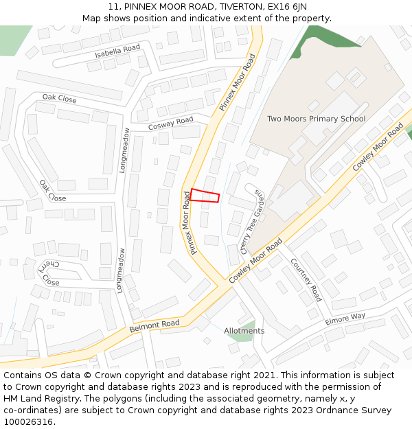 11, PINNEX MOOR ROAD, TIVERTON, EX16 6JN: Location map and indicative extent of plot