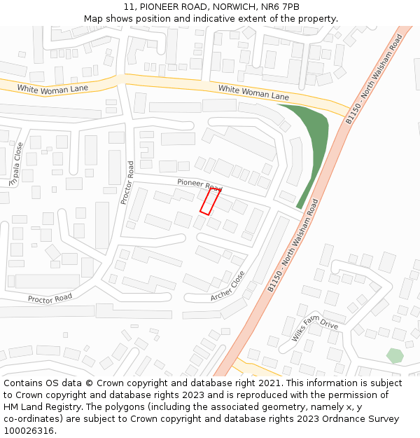 11, PIONEER ROAD, NORWICH, NR6 7PB: Location map and indicative extent of plot