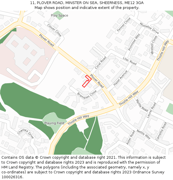 11, PLOVER ROAD, MINSTER ON SEA, SHEERNESS, ME12 3GA: Location map and indicative extent of plot