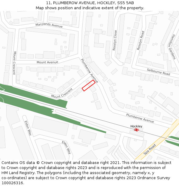 11, PLUMBEROW AVENUE, HOCKLEY, SS5 5AB: Location map and indicative extent of plot