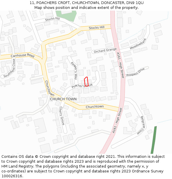 11, POACHERS CROFT, CHURCHTOWN, DONCASTER, DN9 1QU: Location map and indicative extent of plot