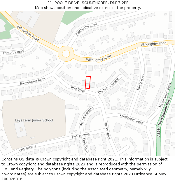 11, POOLE DRIVE, SCUNTHORPE, DN17 2PE: Location map and indicative extent of plot