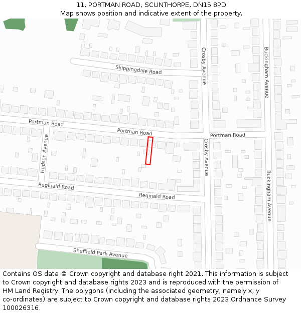 11, PORTMAN ROAD, SCUNTHORPE, DN15 8PD: Location map and indicative extent of plot