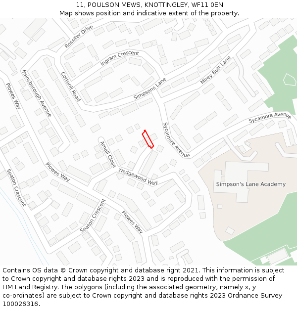 11, POULSON MEWS, KNOTTINGLEY, WF11 0EN: Location map and indicative extent of plot