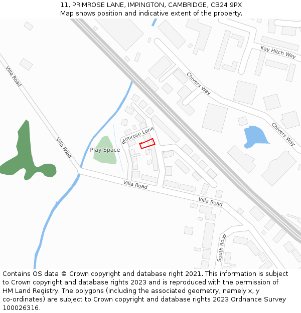 11, PRIMROSE LANE, IMPINGTON, CAMBRIDGE, CB24 9PX: Location map and indicative extent of plot