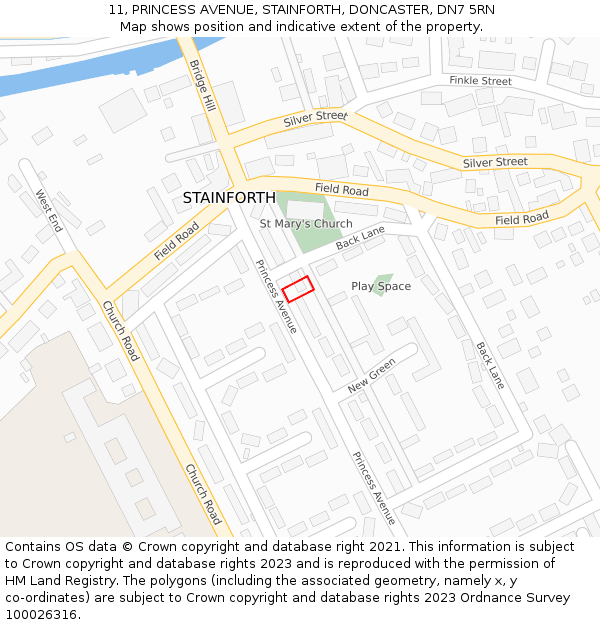 11, PRINCESS AVENUE, STAINFORTH, DONCASTER, DN7 5RN: Location map and indicative extent of plot
